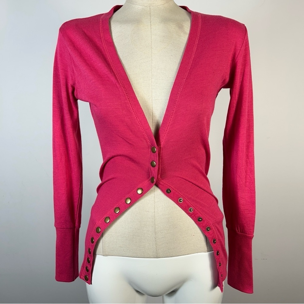 Color Story Glam Hot Pink Fuchsia Buttoned Long Sleeve Top S